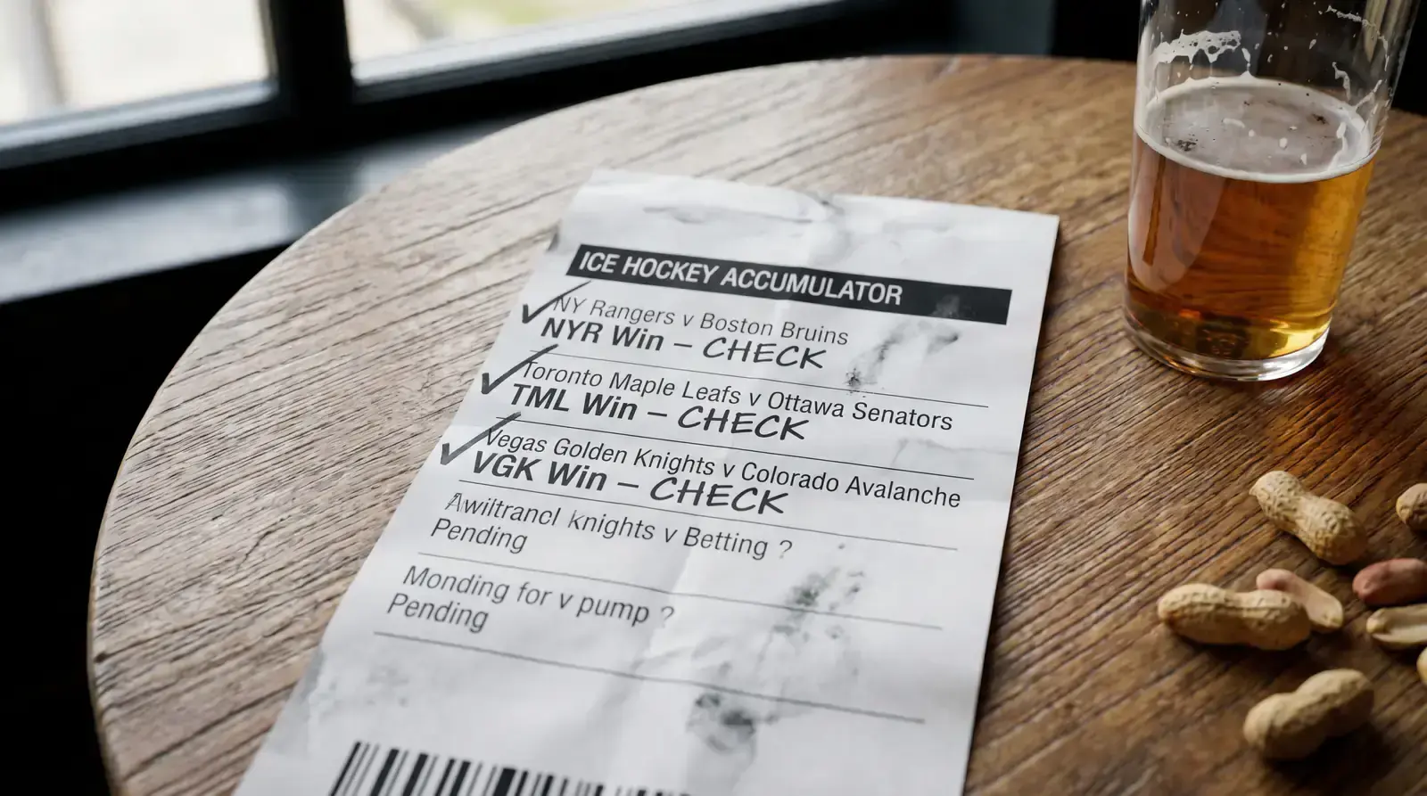 Betting slip showing a hockey accumulator with three winning legs completed