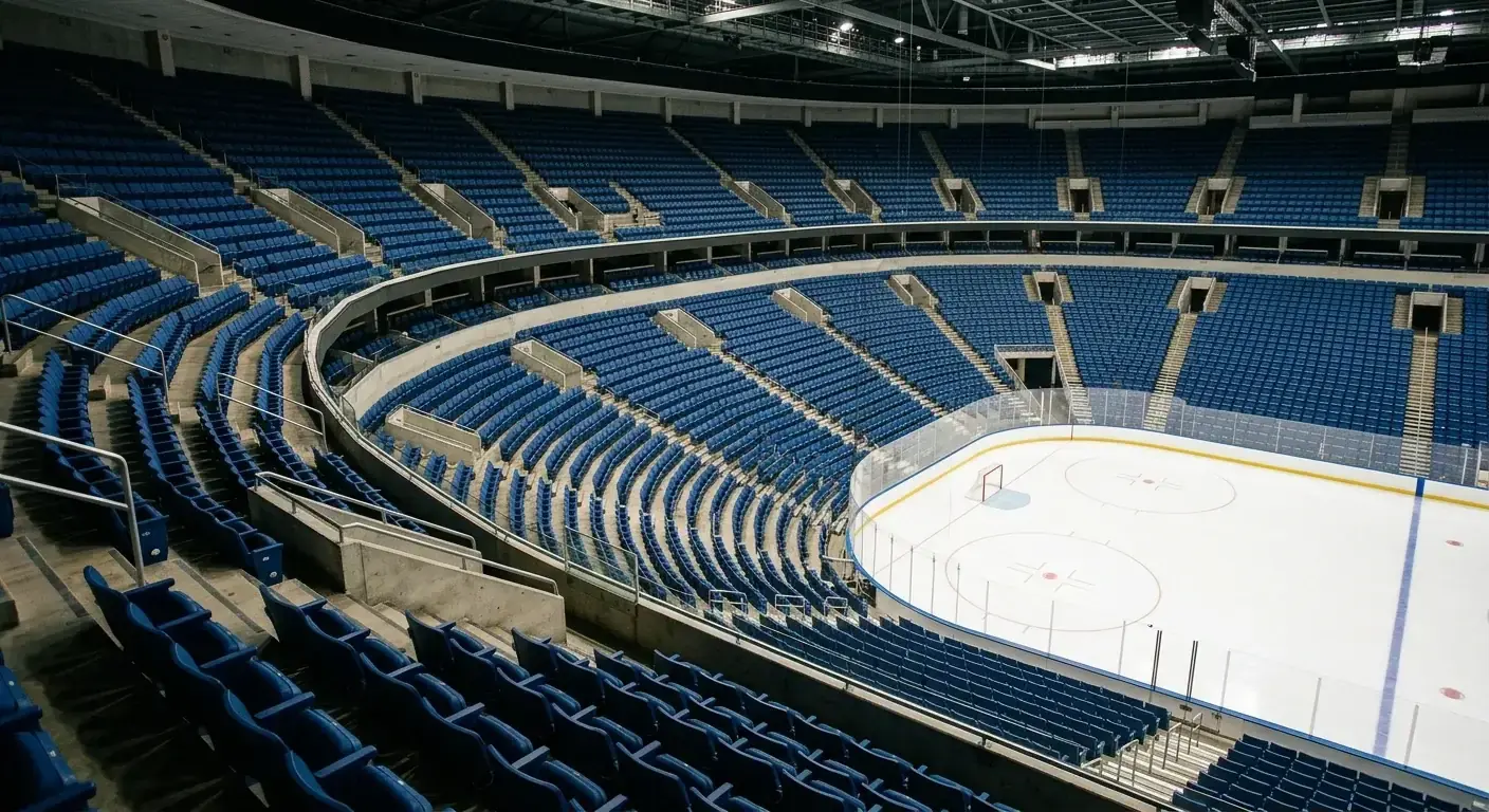 Empty hockey arena seats representing the solitude of a losing streak