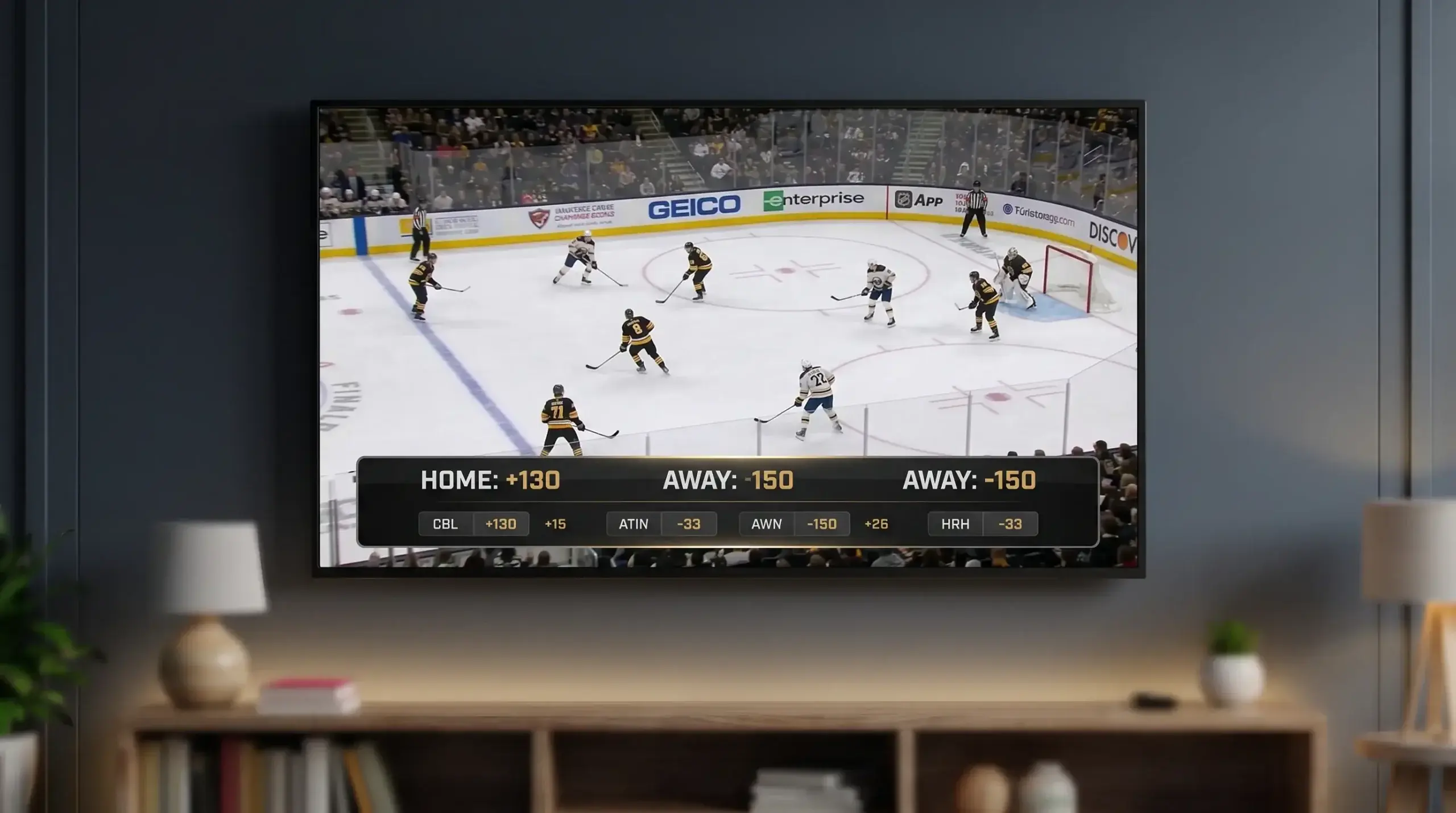 American odds shown on an NHL television broadcast graphic