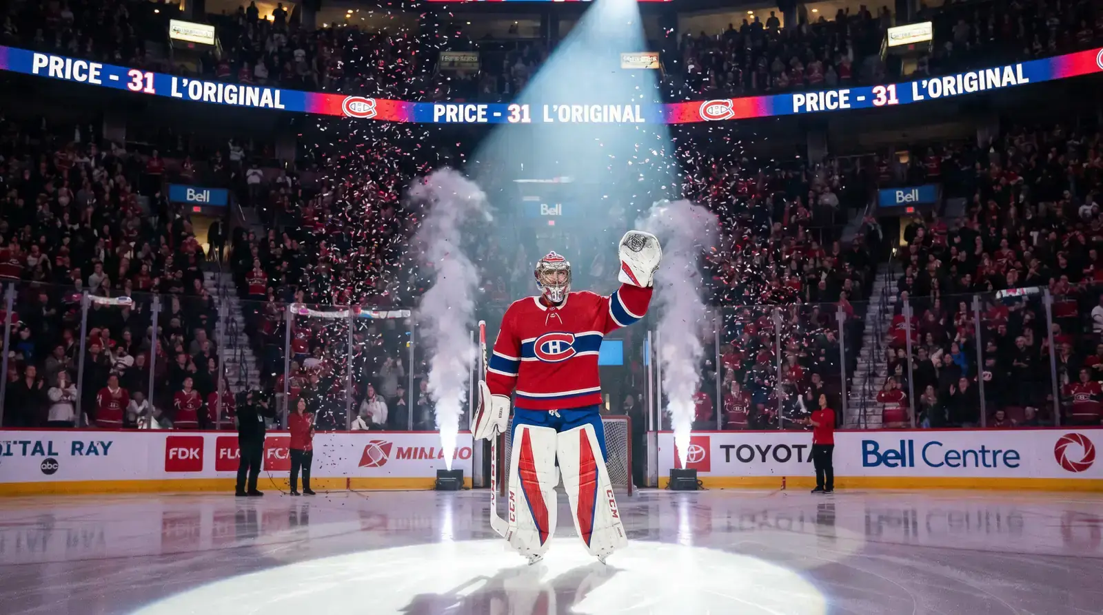 Goaltender being announced as the starter during an NHL pregame warmup