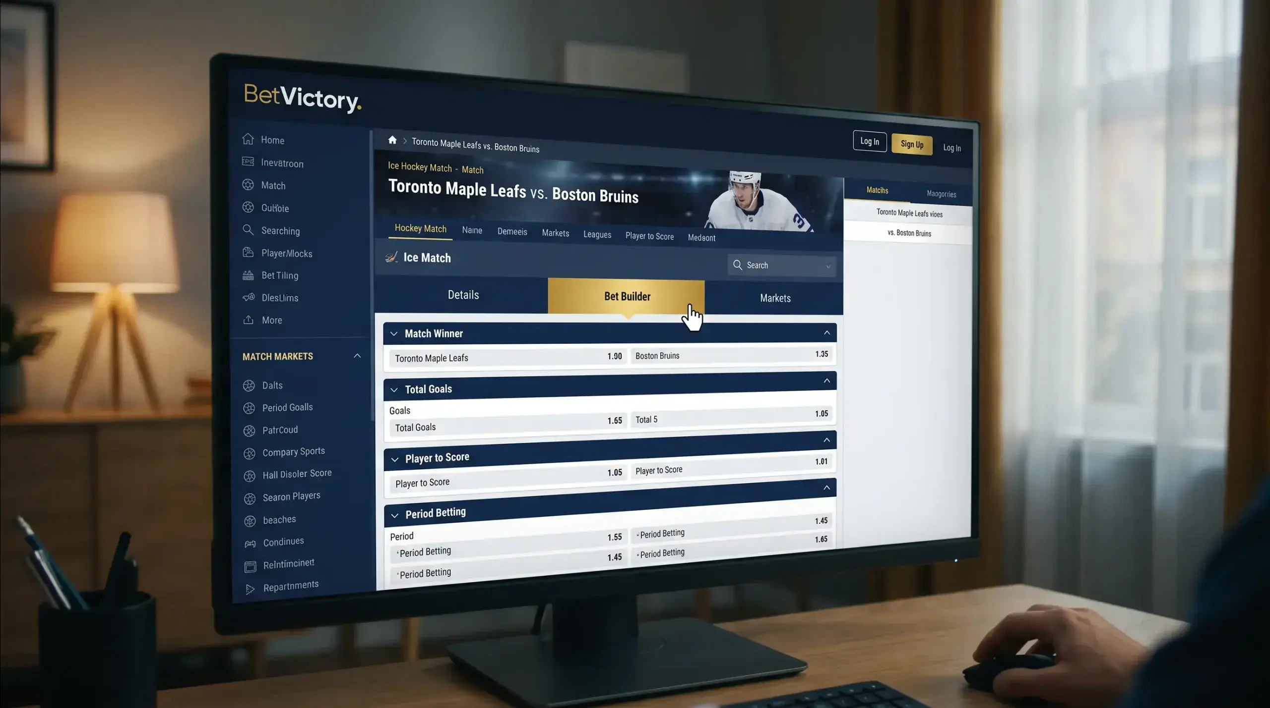 Hockey match page on a bookmaker website with Bet Builder tab highlighted