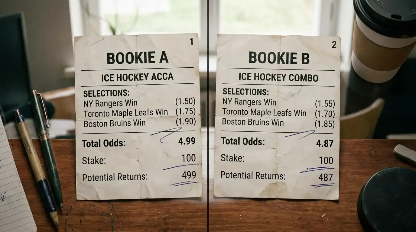 Two betting slips side by side comparing Bet Builder and same-game parlay prices
