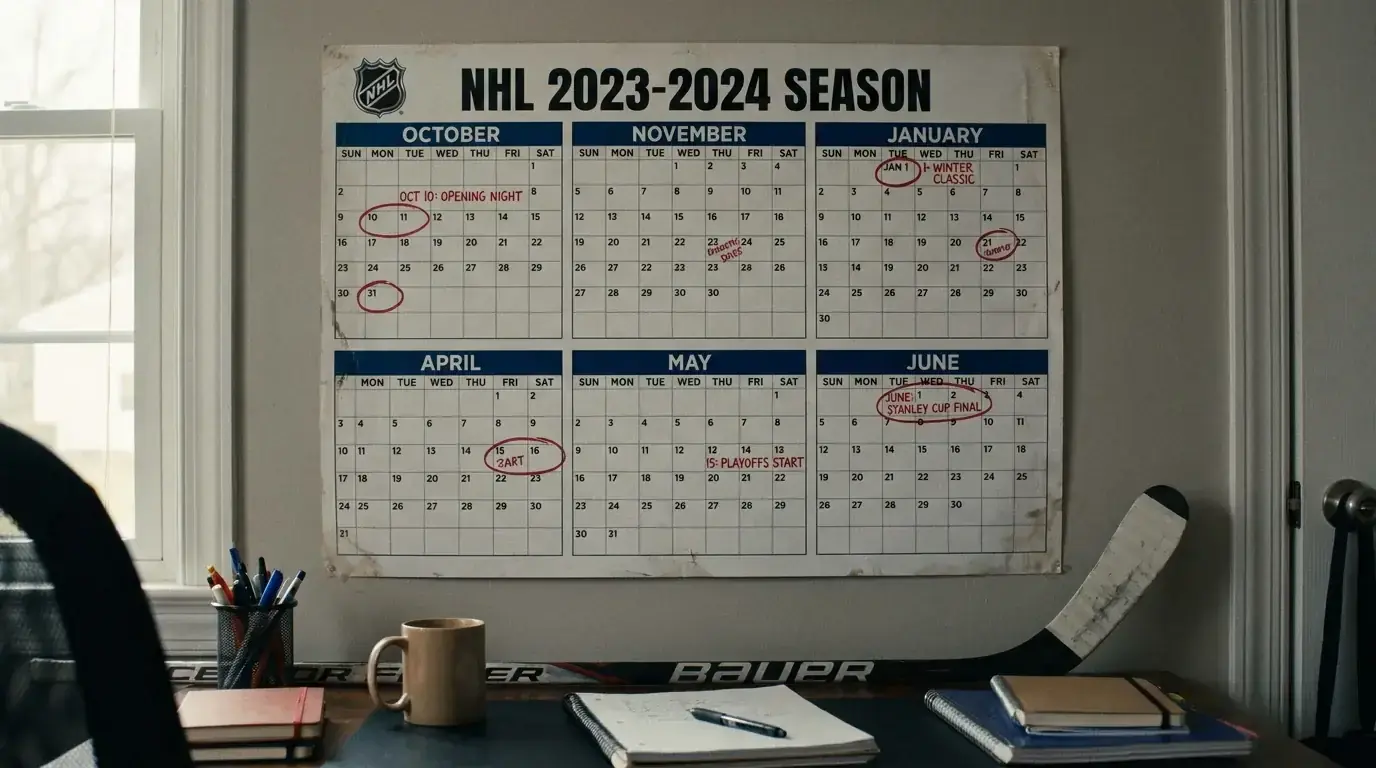 Calendar showing the NHL season timeline from October to June