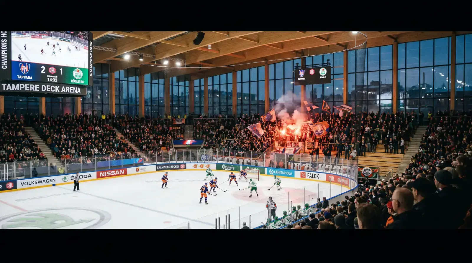 Hockey arena in Europe hosting a midweek Champions Hockey League fixture