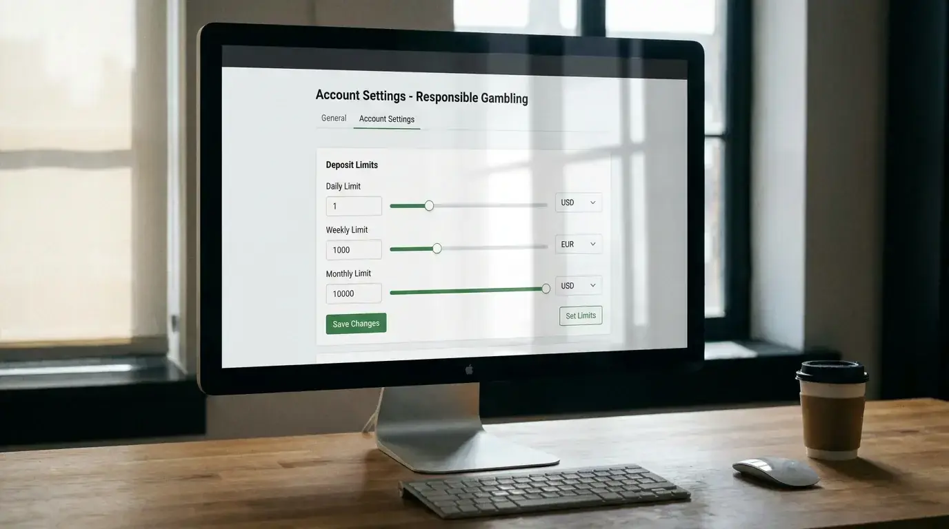 Responsible gambling settings page on a bookmaker account showing deposit limits