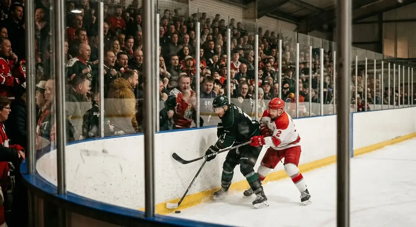 EIHL arena filled with fans watching a British ice hockey match