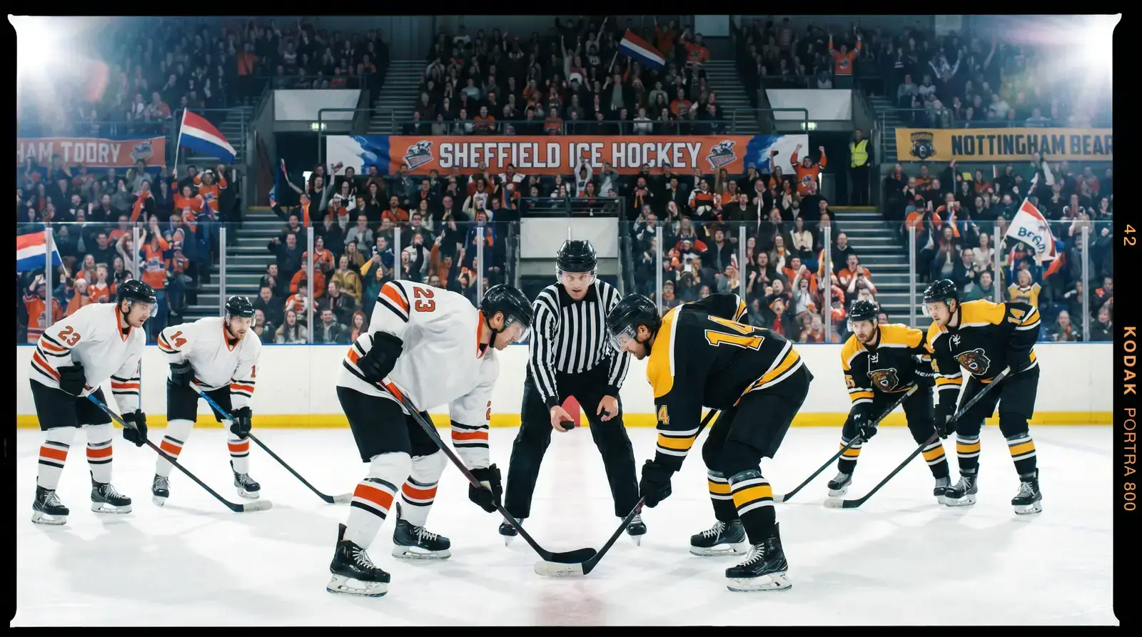 Ice hockey players competing in an EIHL Challenge Cup knockout match