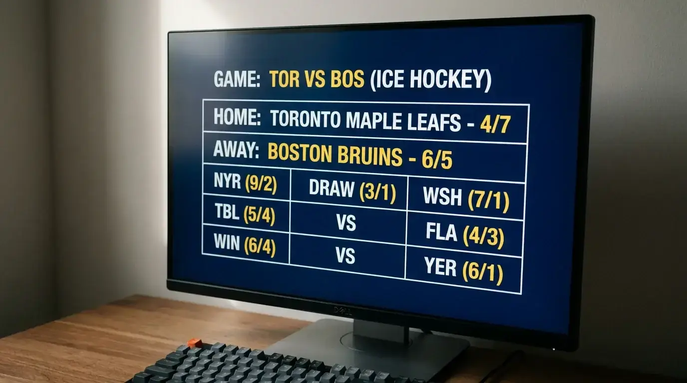 Fractional odds displayed on a UK bookmaker screen for an NHL match