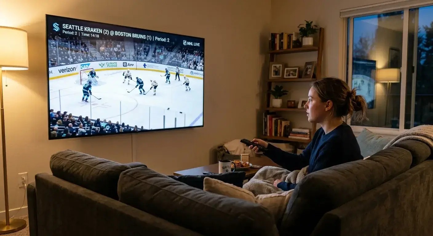 New hockey bettor watching their first NHL game on a big screen television