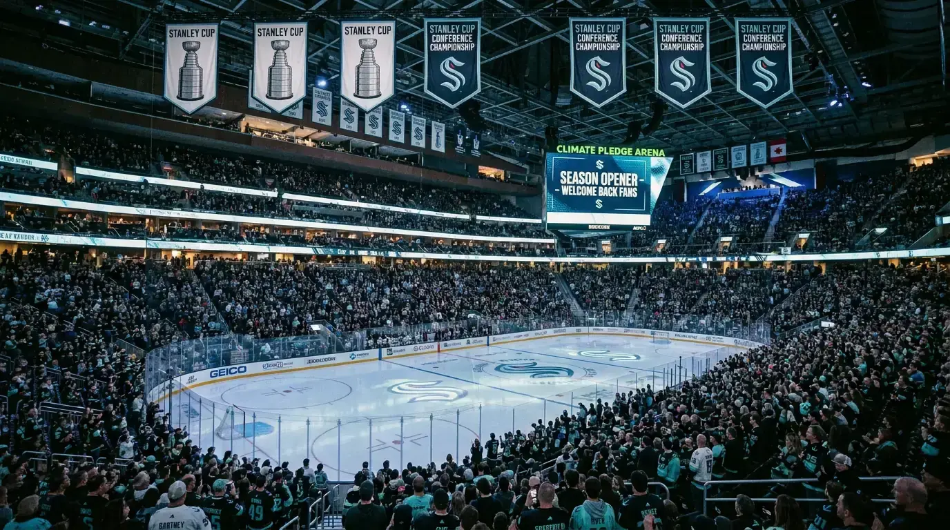 NHL arena before the season opener with banners and championship aspirations