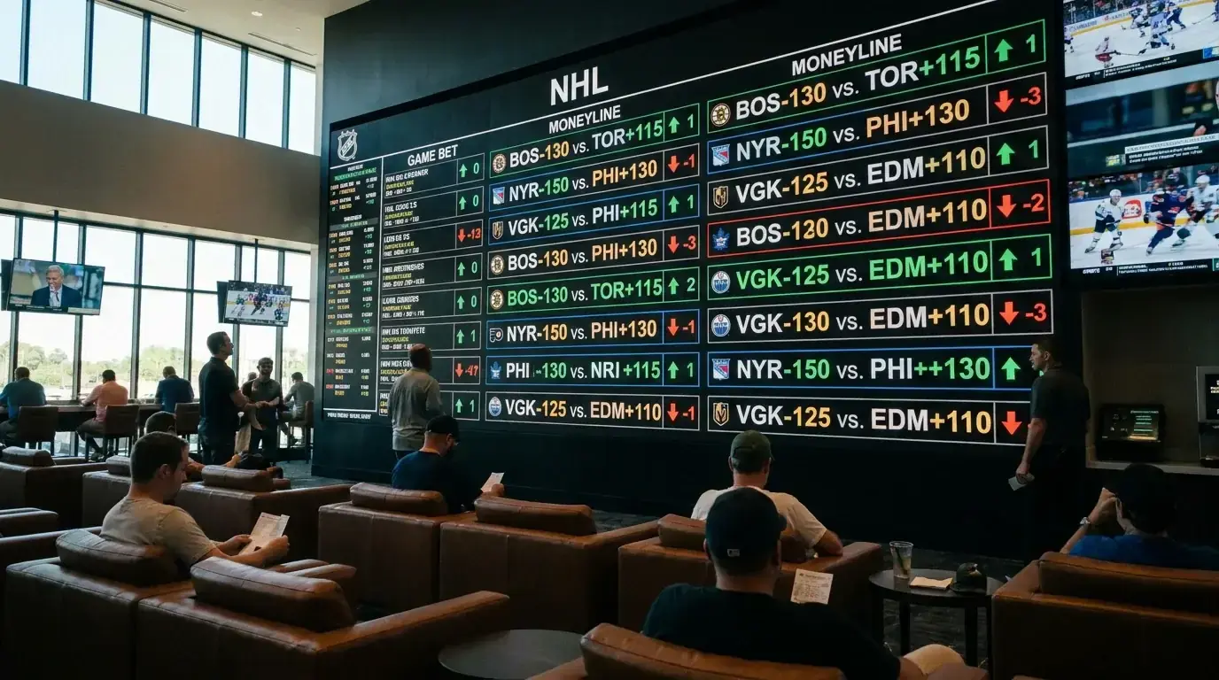 Live odds board displaying hockey moneyline movement before an NHL game