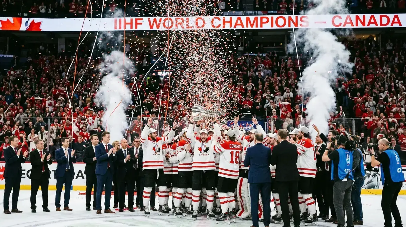 Trophy presentation ceremony at an IIHF World Championship final