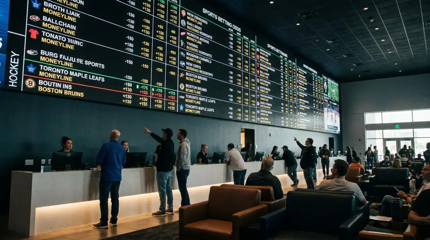 Sports betting odds board showing a moneyline shift after a goaltender announcement