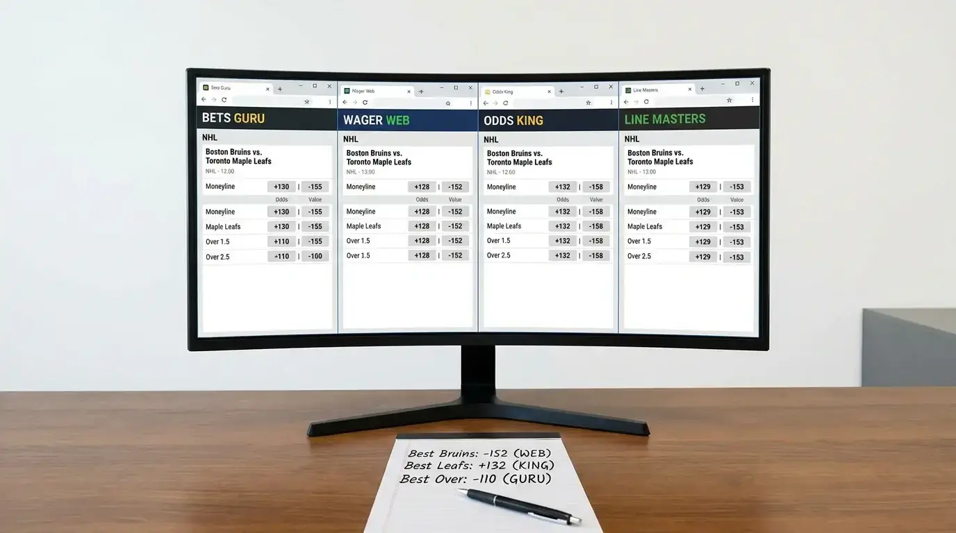 Multiple browser tabs open comparing NHL odds across UK bookmakers