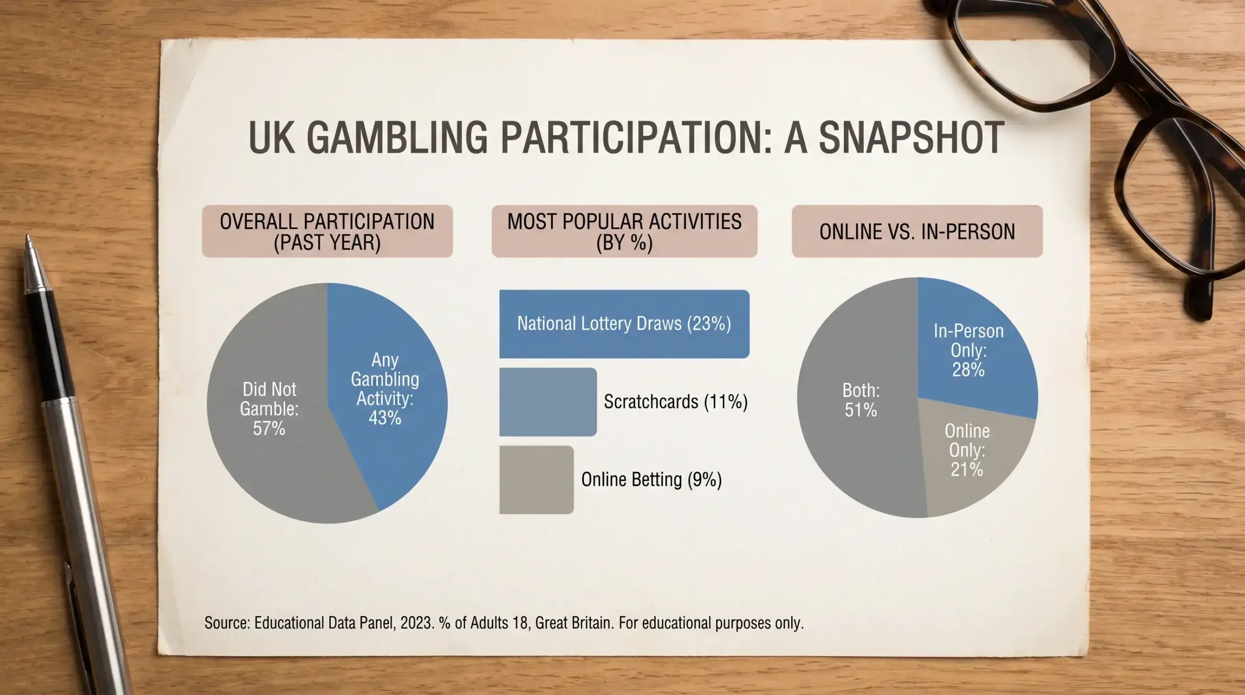 Infographic-style display showing UK gambling participation statistics