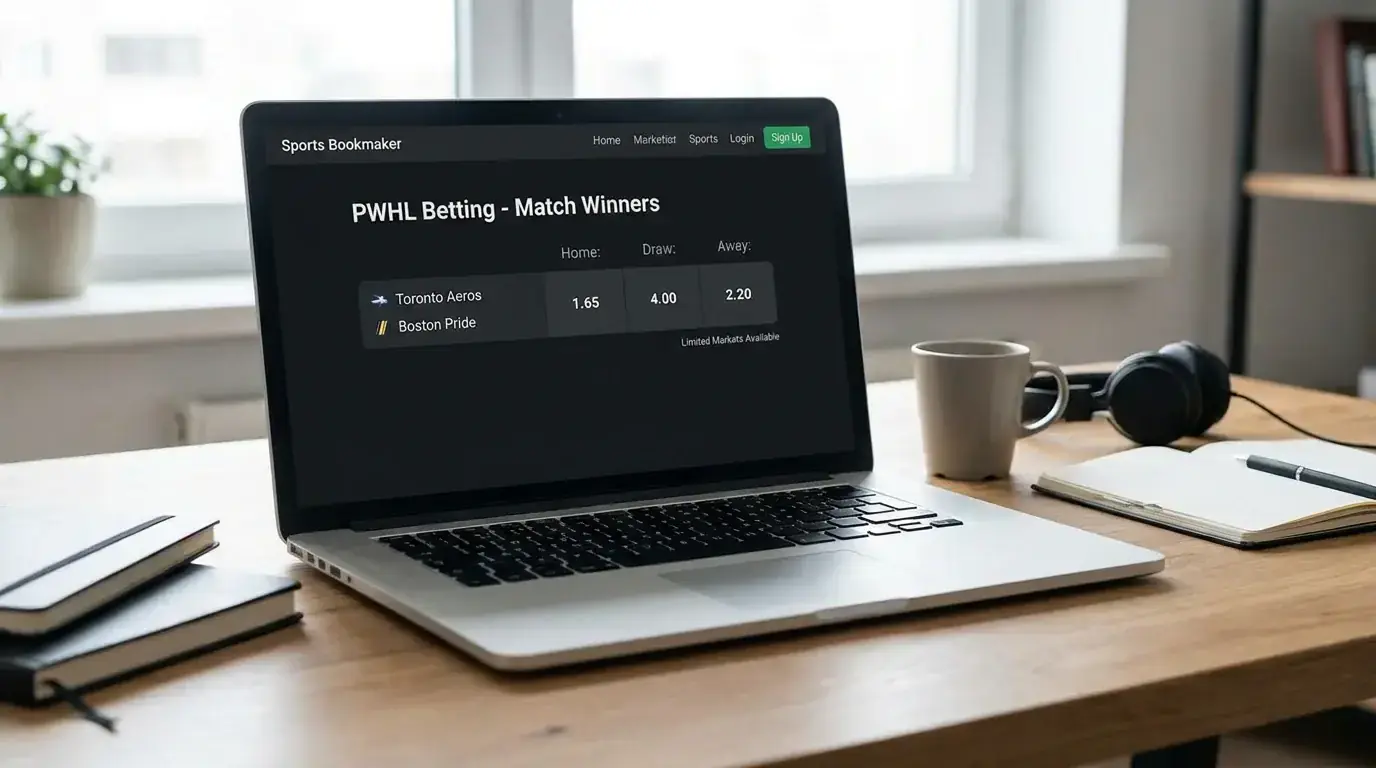 Bookmaker website showing limited PWHL match winner markets on screen