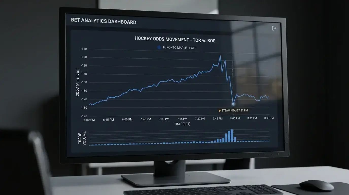Fast-moving line chart showing a sudden odds shift on a hockey betting market