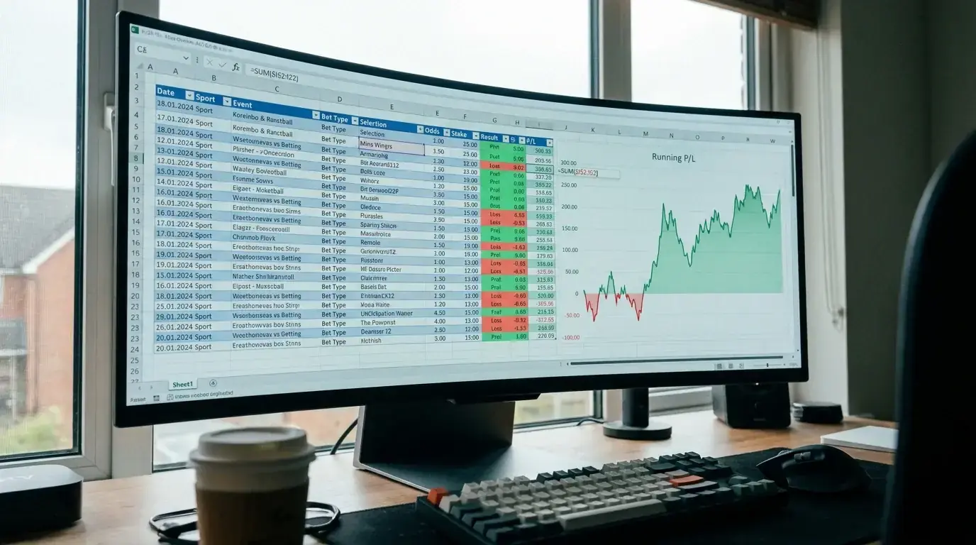 Detailed betting spreadsheet on a computer screen showing ROI calculation